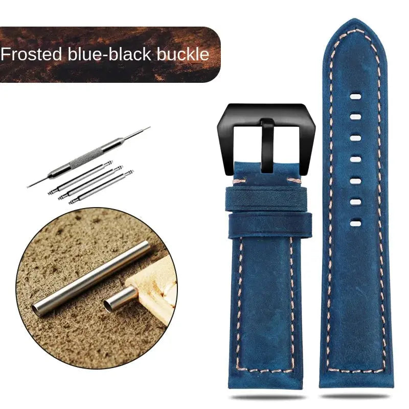 Blue Frosted Vintage Leather Watch Strap – Fits Panerai, JEEP, Seiko, Breitling, Diesel | 22mm-26mm - STRAPS