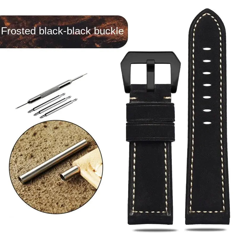 Blue Frosted Vintage Leather Watch Strap – Fits Panerai, JEEP, Seiko, Breitling, Diesel | 22mm-26mm - STRAPS