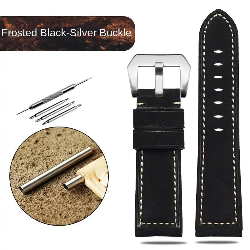Blue Frosted Vintage Leather Watch Strap – Fits Panerai, JEEP, Seiko, Breitling, Diesel | 22mm-26mm - STRAPS