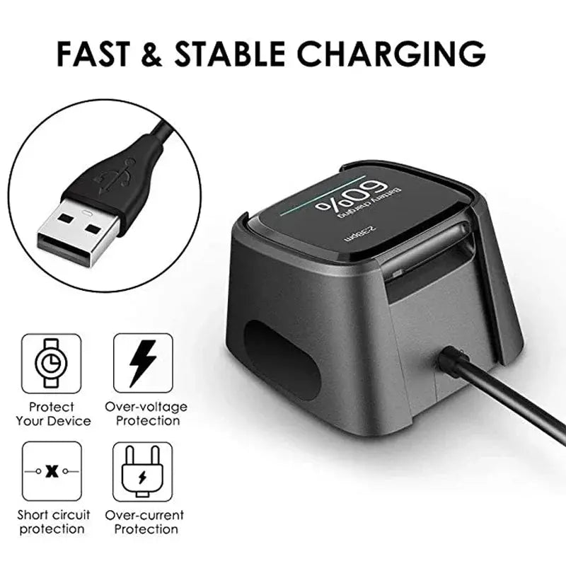 Charger Cable for Fitbit Versa 1/2/Lite, USB Adapter 1m, Black - STRAPS