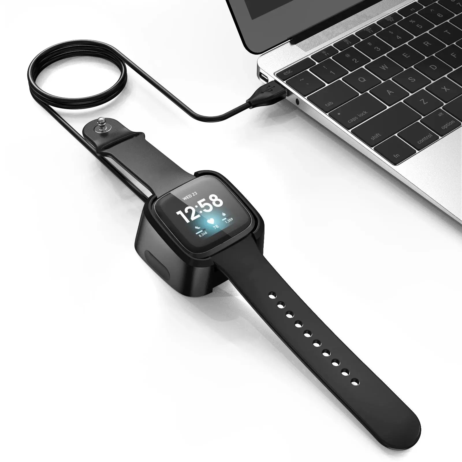 Charger for Fitbit Versa 2, USB Charging Cable, Dock Stand, 1m, Black - STRAPS