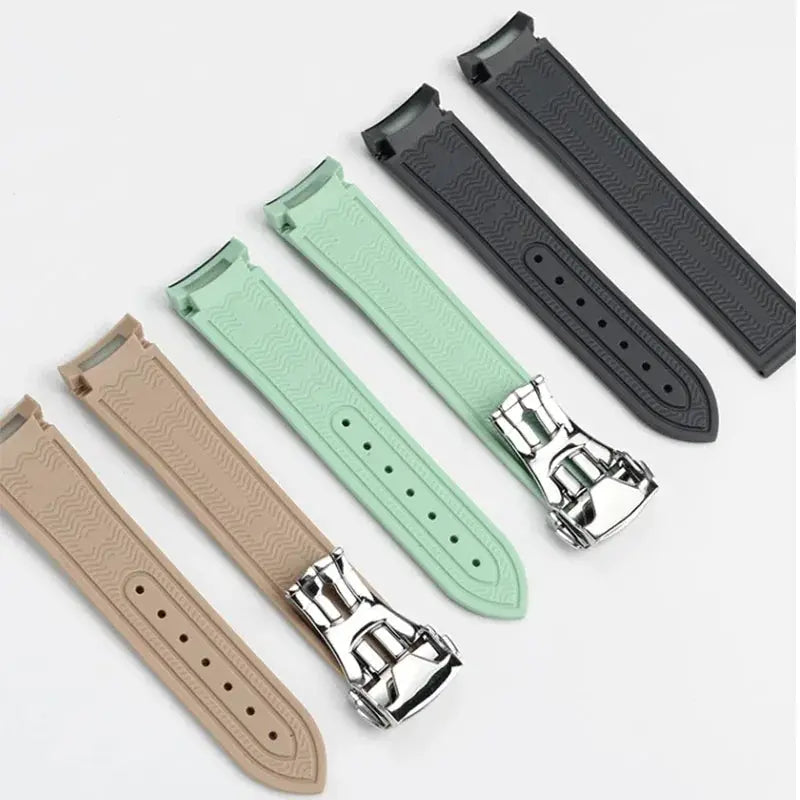 Curved End Strap 20mm for Omega X Swatch MoonSwatch Silicone Rubber Folding Buckle Watch Band - STRAPS