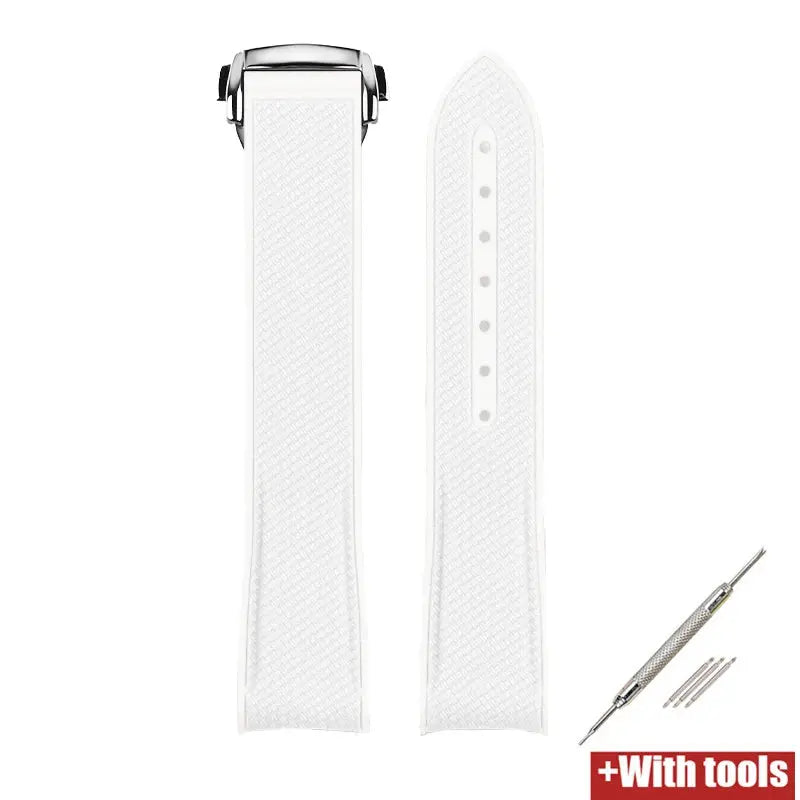 Curved End Strap 20mm for Omega X Swatch MoonSwatch Silicone Rubber Folding Buckle Watch Band - STRAPS