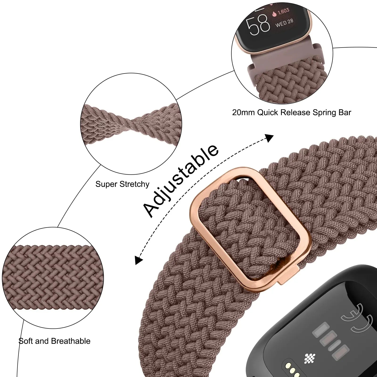 Elastic Braided Loop Band for Fitbit Versa 1/2/Lite/Special Edition STRAPS