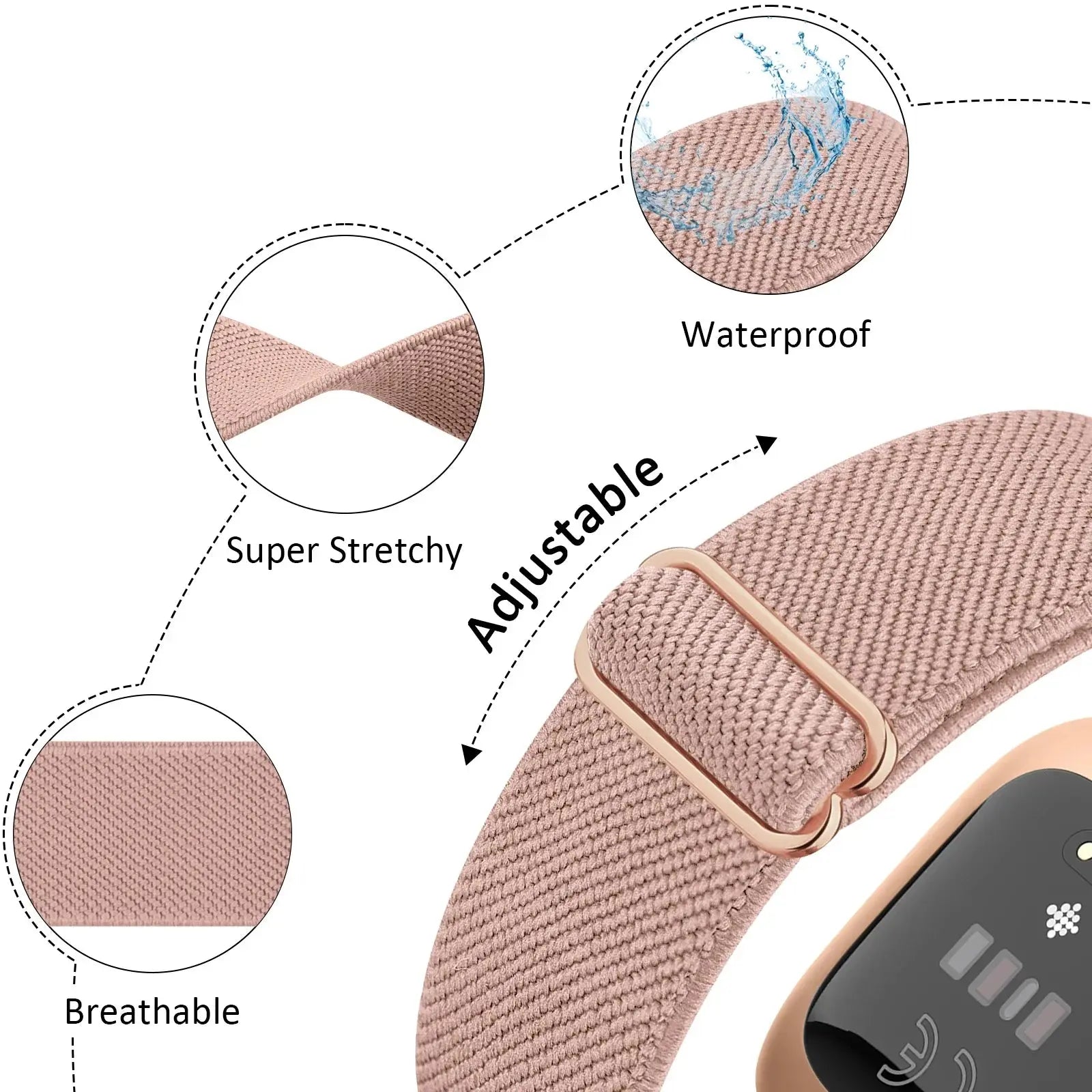 Elastic Nylon Watch Strap for Fitbit Versa/Sense Series - Adjustable Wristband - STRAPS