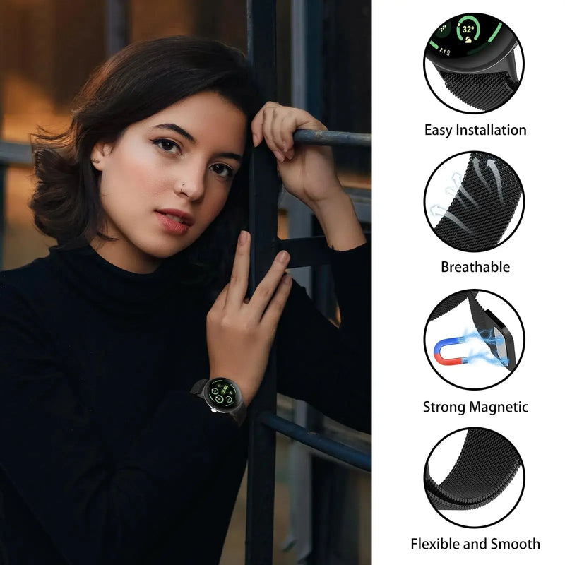 Elegant Stainless Steel Milanese Loop for Google Pixel Watch 3 (45mm) with Magnetic Clasp STRAPS