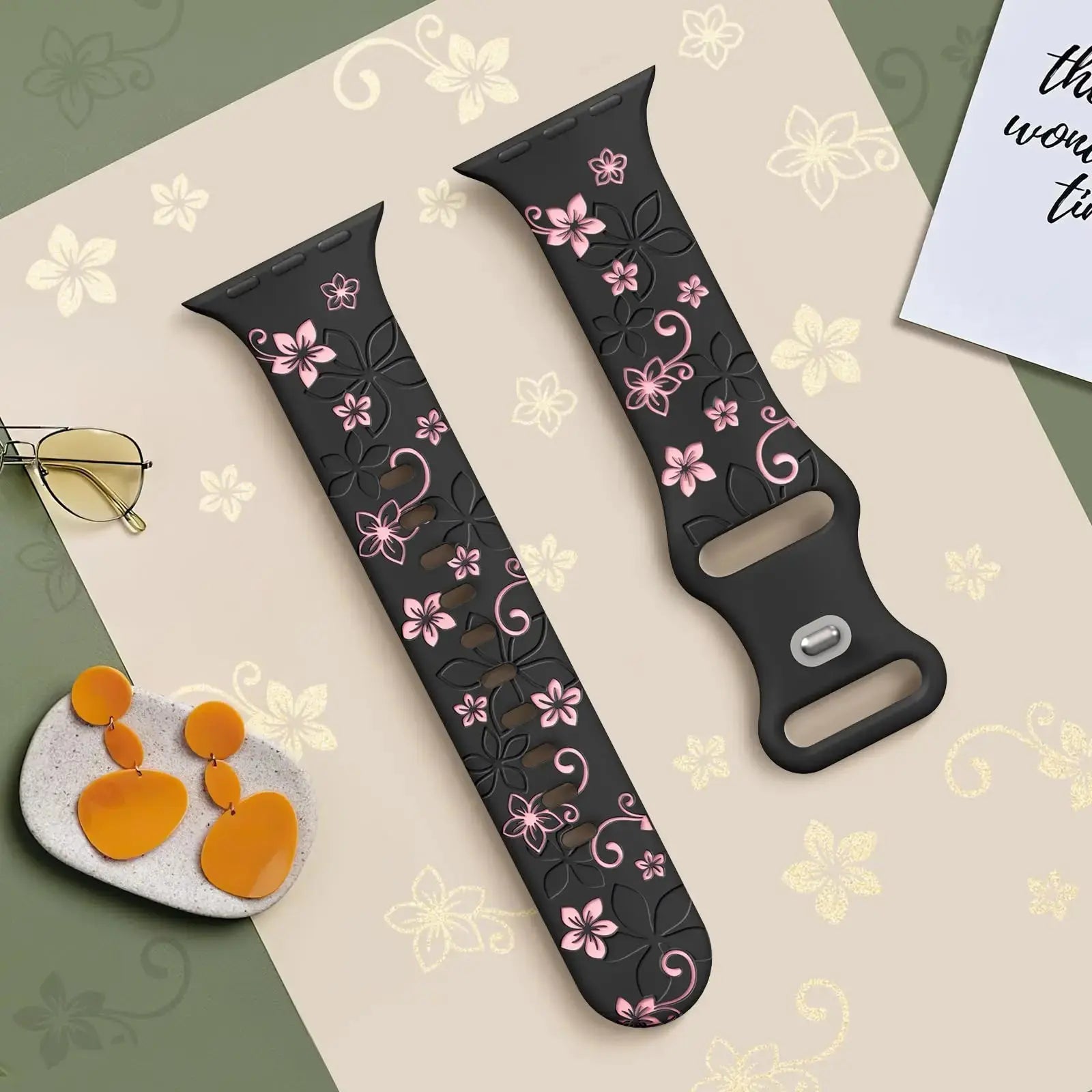 Floral Engraved Silicone Apple Watch Band - 38-49mm - Series 10/SE/9/8/7/6/Ultra 2 - STRAPS