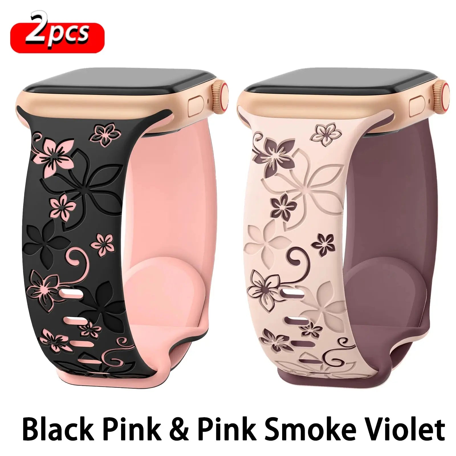 Floral Engraved Silicone Apple Watch Band - 38-49mm - Series 10/SE/9/8/7/6/Ultra 2 - STRAPS
