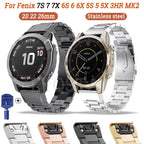 Garmin QuickFit Stainless Steel Bands 26/22/20mm for Fenix 8 7 6X 6S 5X 5 3HR Descent Mk1 STRAPS