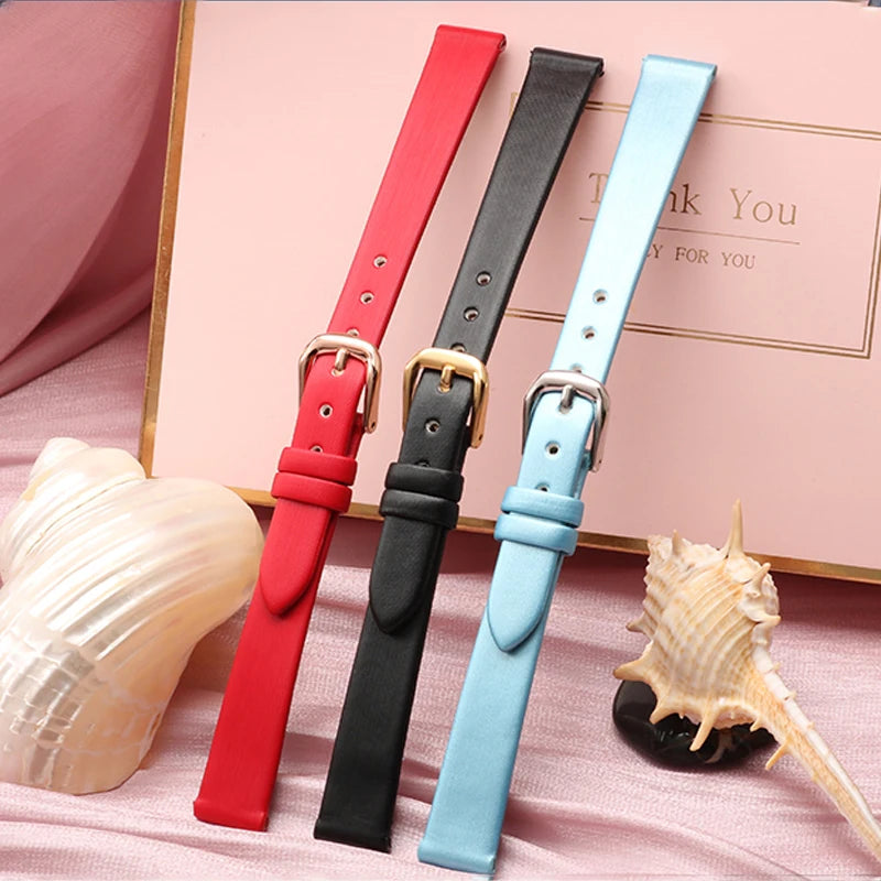 Spun Silk & Genuine Leather Slim Watchband | 6mm 8mm 10mm 12mm 14mm Models