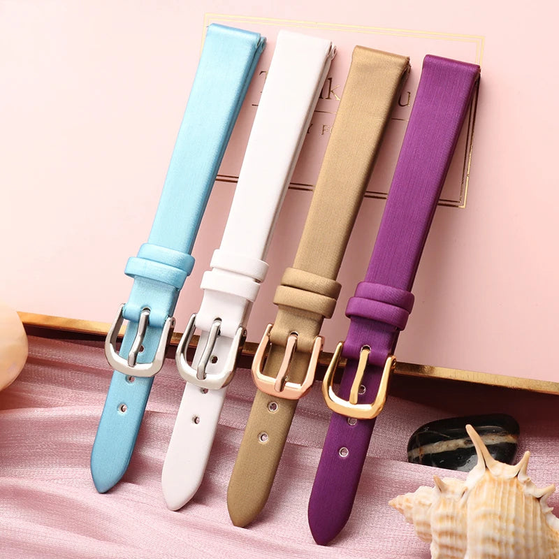 Spun Silk & Genuine Leather Slim Watchband | 6mm 8mm 10mm 12mm 14mm Models