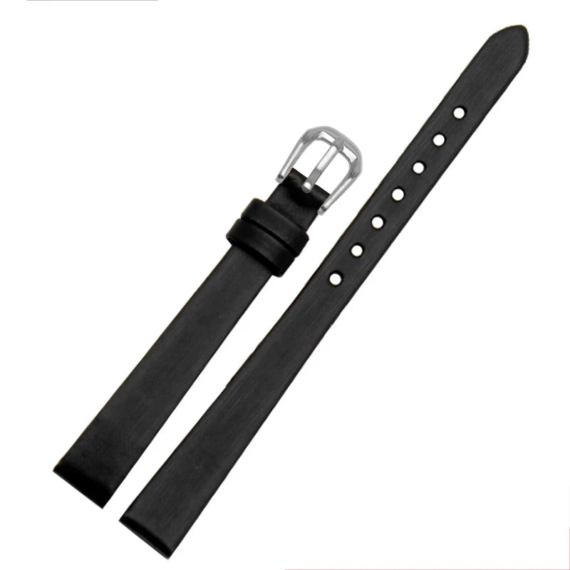 Spun Silk & Genuine Leather Slim Watchband | 6mm 8mm 10mm 12mm 14mm Models