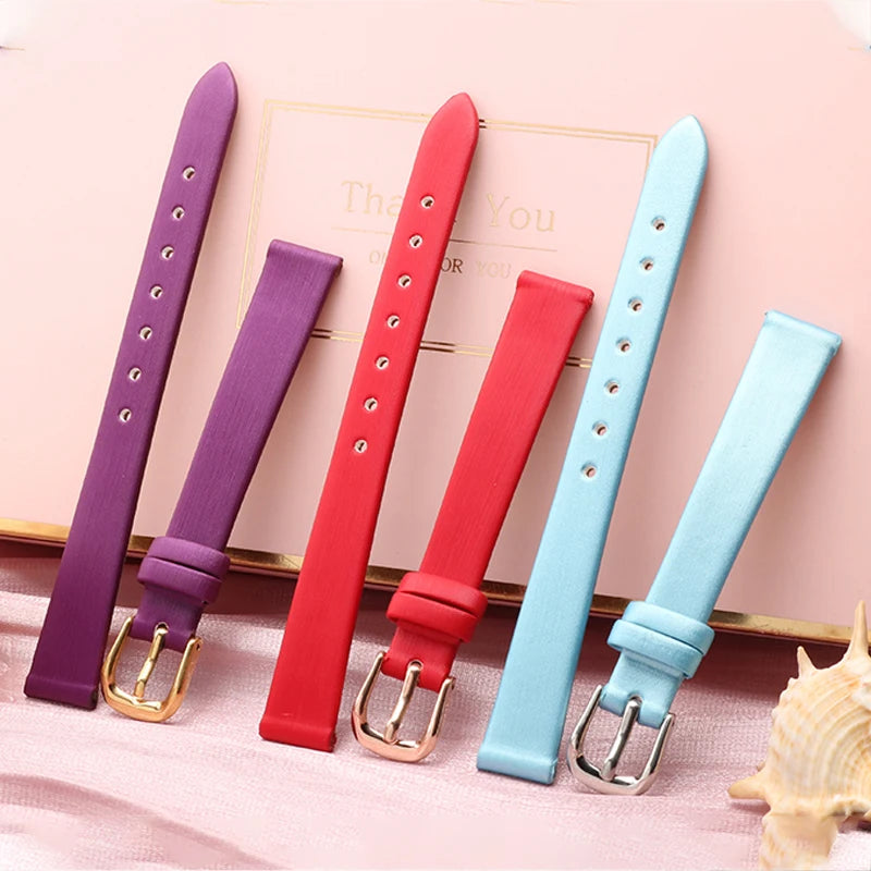 Spun Silk & Genuine Leather Slim Watchband | 6mm 8mm 10mm 12mm 14mm Models