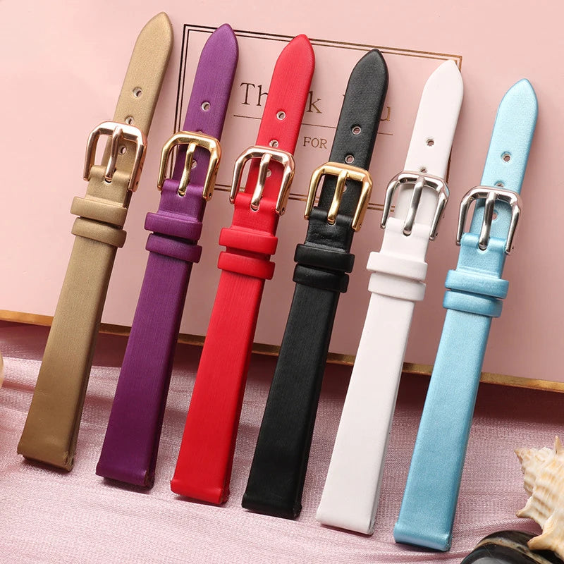 Spun Silk & Genuine Leather Slim Watchband | 6mm 8mm 10mm 12mm 14mm Models