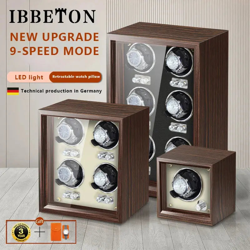 IBBETON Wooden Watch Winder Case, 2/4/6 Slots, Mabuchi Motor, Luxury Storage - STRAPS