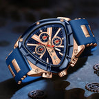 LIGE LG89103 Mens Triangle Quartz Watch, Chronograph, Silicone, 56mm, Waterproof, Military Style - STRAPS