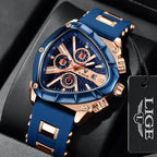LIGE LG89103 Mens Triangle Quartz Watch, Chronograph, Silicone, 56mm, Waterproof, Military Style - STRAPS