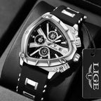 LIGE LG89103 Mens Triangle Quartz Watch, Chronograph, Silicone, 56mm, Waterproof, Military Style - STRAPS