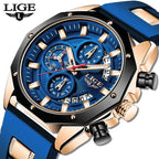 LIGE LIGE8908 Mens Quartz Watch, Silicone, Chronograph, 3Bar Waterproof, Date, Luminous - STRAPS