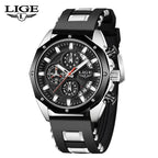 LIGE LIGE8908 Mens Quartz Watch, Silicone, Chronograph, 3Bar Waterproof, Date, Luminous - STRAPS