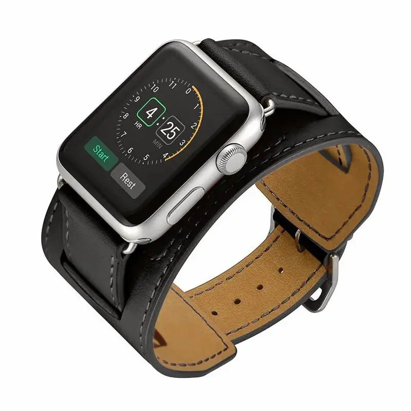 Leather Cuff Bracelet Strap for Apple Watch 9/8/7/6/SE/Ultra 2,40mm/41mm/44mm/45mm/49mm,Metal Buckle - STRAPS
