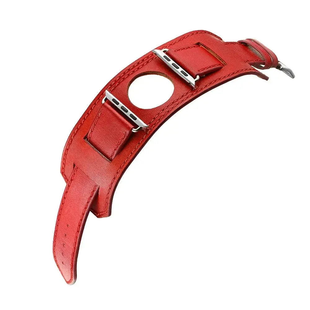 Leather Cuff Bracelet Strap for Apple Watch 9/8/7/6/SE/Ultra 2,40mm/41mm/44mm/45mm/49mm,Metal Buckle - STRAPS