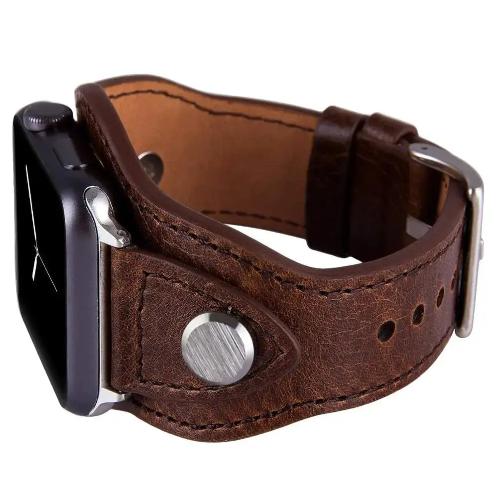 Leather Cuff Bracelet for Apple Watch 9/8/7/6/SE/3/Ultra 2, 38mm/40mm/41mm/42mm/44mm/45mm/49mm - STRAPS