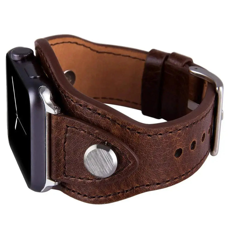 Leather Cuff Bracelet for Apple Watch 9/8/7/6/SE/3/Ultra 2, 38mm/40mm/41mm/42mm/44mm/45mm/49mm - STRAPS