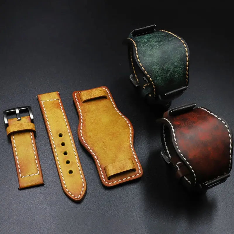 Leather Cuff Watch Band | 20mm, 22mm, 24mm | Handmade Cowhide Leather Strap for Fossil Watch - STRAPS
