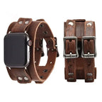 Leather Strap Band for Apple Watch Ultra 2/9/8/7/3, 40mm/41mm/44mm/45mm/49mm, Double Metal Buckle Band - STRAPS