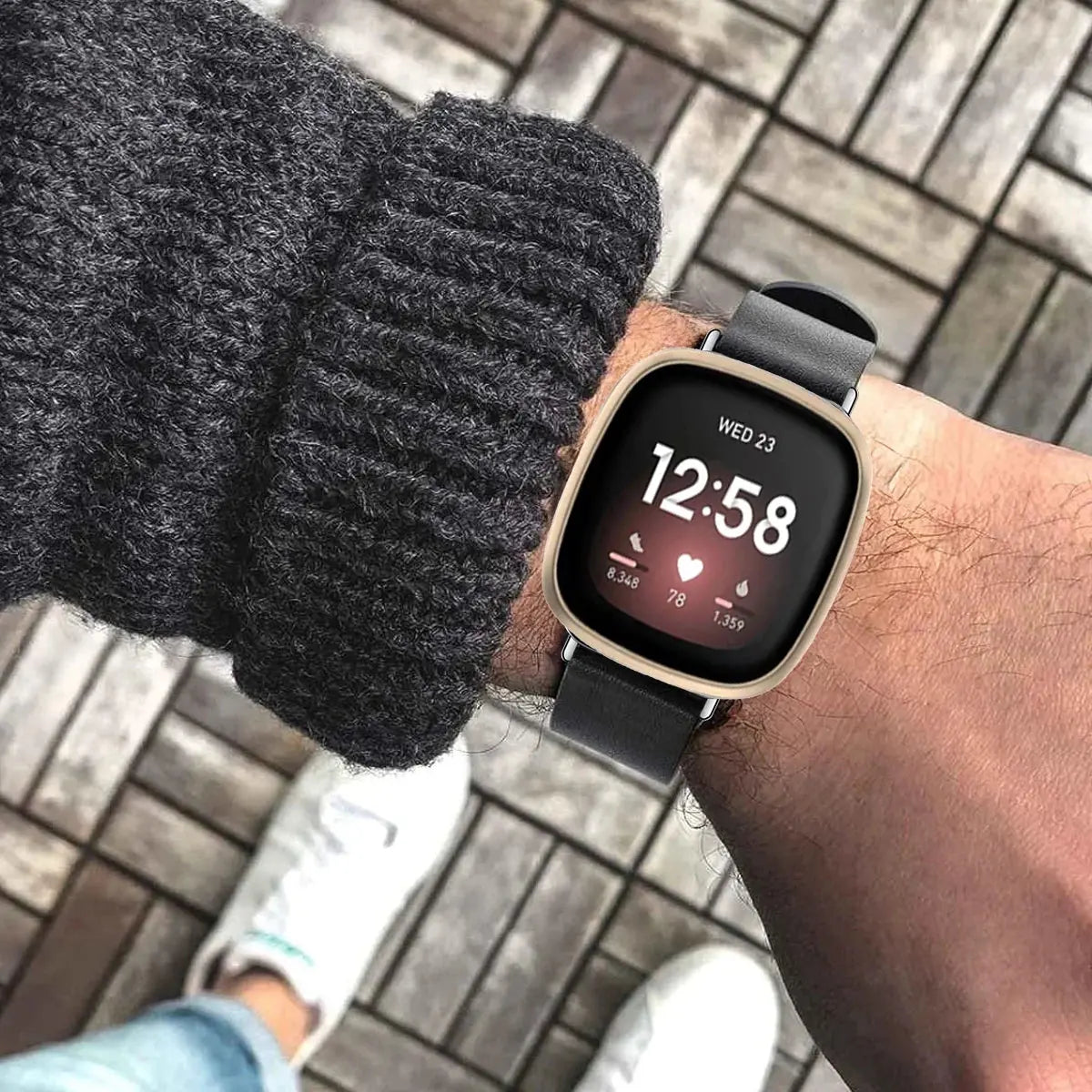 Leather Strap for Fitbit Versa 2/Lite/3/4/Sense, Pin Buckle Smartwatch Band - STRAPS