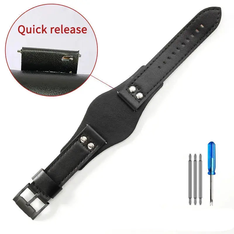 Leather Watch Strap for Fossil CH2564, CH2565, CH2891, CH3051 | 22mm Black & Brown with Rivet Style - STRAPS