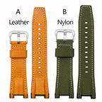 Modified Cowhide Leather & Canvas Watchband for G-SHOCK MTG-B1000GG - STRAPS