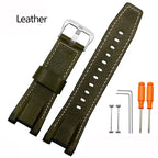 Modified Cowhide Leather & Canvas Watchband for G-SHOCK MTG-B1000GG - STRAPS