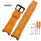 Modified Cowhide Leather & Canvas Watchband for G-SHOCK MTG-B1000GG - STRAPS