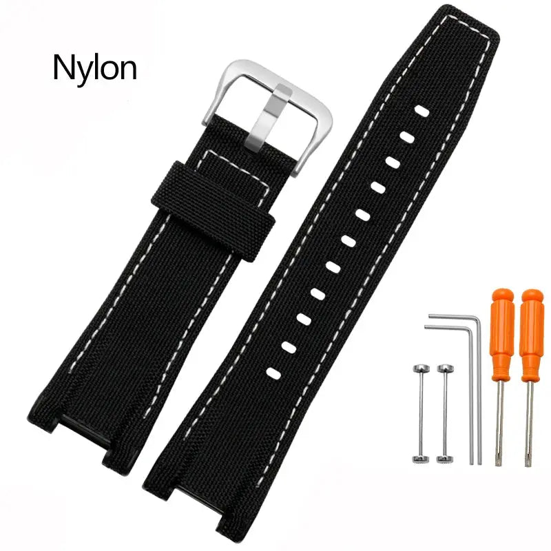 Modified Cowhide Leather & Canvas Watchband for G-SHOCK MTG-B1000GG - STRAPS