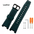 Modified Cowhide Leather & Canvas Watchband for G-SHOCK MTG-B1000GG - STRAPS