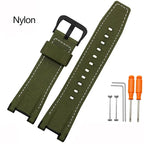 Modified Cowhide Leather & Canvas Watchband for G-SHOCK MTG-B1000GG - STRAPS