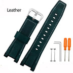 Modified Cowhide Leather & Canvas Watchband for G-SHOCK MTG-B1000GG - STRAPS