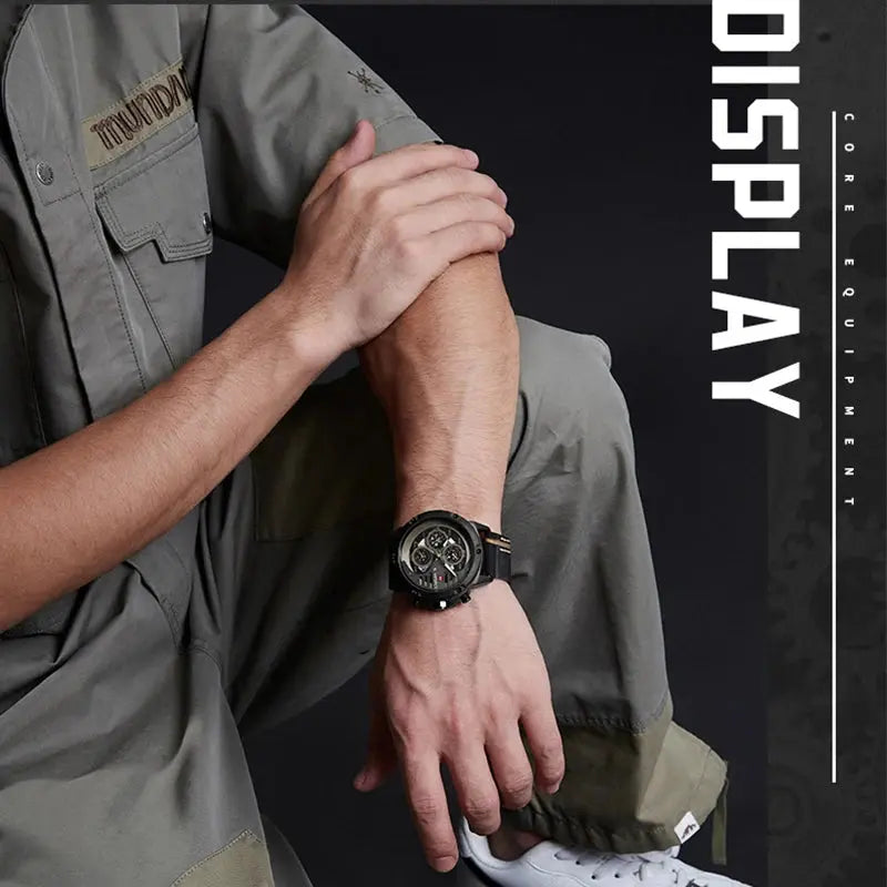 NAVIFORCE NF9110 Mens Leather Quartz Watch, Waterproof, 24-Hour Date, Sport Wristwatch 45-49mm - STRAPS