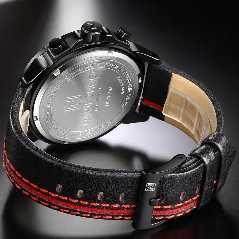 NAVIFORCE NF9110 Mens Leather Quartz Watch, Waterproof, 24-Hour Date, Sport Wristwatch 45-49mm - STRAPS