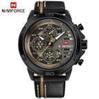 NAVIFORCE NF9110 Mens Leather Quartz Watch, Waterproof, 24-Hour Date, Sport Wristwatch 45-49mm - STRAPS