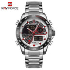 NAVIFORCE NF9171 Mens Digital Quartz Watch, LED, Stainless Steel, 45mm, Waterproof, Chronograph - STRAPS