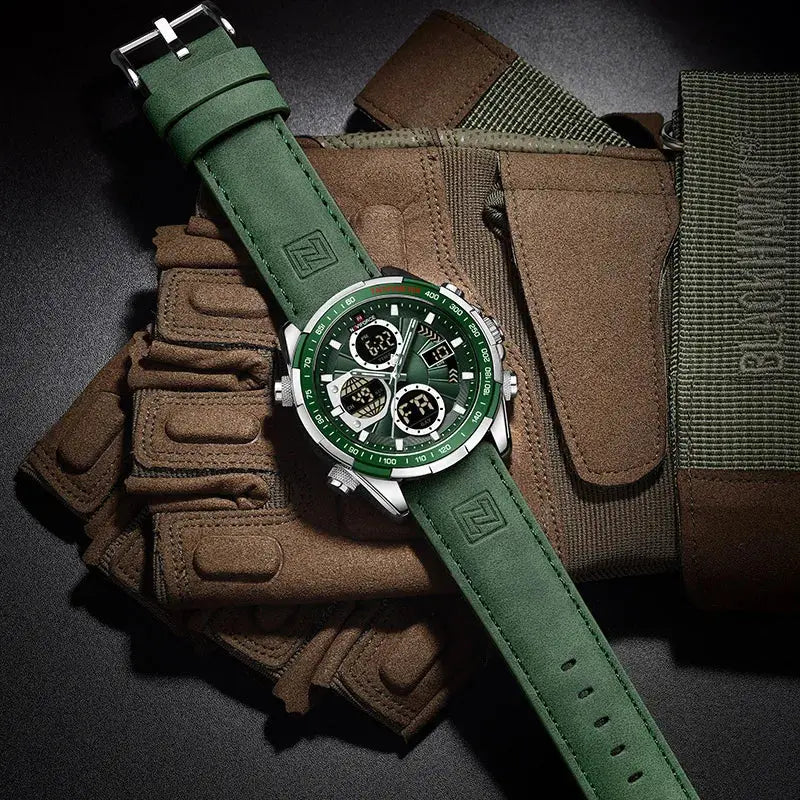 NAVIFORCE NF9197 Mens Luxury Quartz Watch, Chronograph, Leather or Steel, 46mm, Waterproof - STRAPS