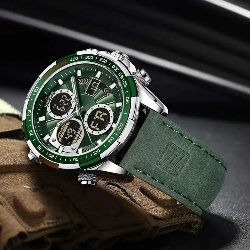 NAVIFORCE NF9197 Mens Luxury Quartz Watch, Chronograph, Leather or Steel, 46mm, Waterproof - STRAPS