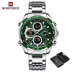 NAVIFORCE NF9197 Mens Luxury Quartz Watch, Chronograph, Leather or Steel, 46mm, Waterproof - STRAPS