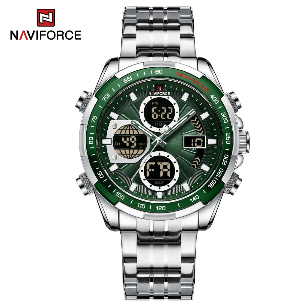 NAVIFORCE NF9197 Mens Luxury Quartz Watch, Chronograph, Leather or Steel, 46mm, Waterproof - STRAPS