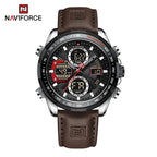 NAVIFORCE NF9197L Mens Sport Quartz Watch, Leather, Dual Display, 46mm, Waterproof, Luminous - STRAPS