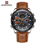 NAVIFORCE NF9197L Mens Sport Quartz Watch, Leather, Dual Display, 46mm, Waterproof, Luminous - STRAPS
