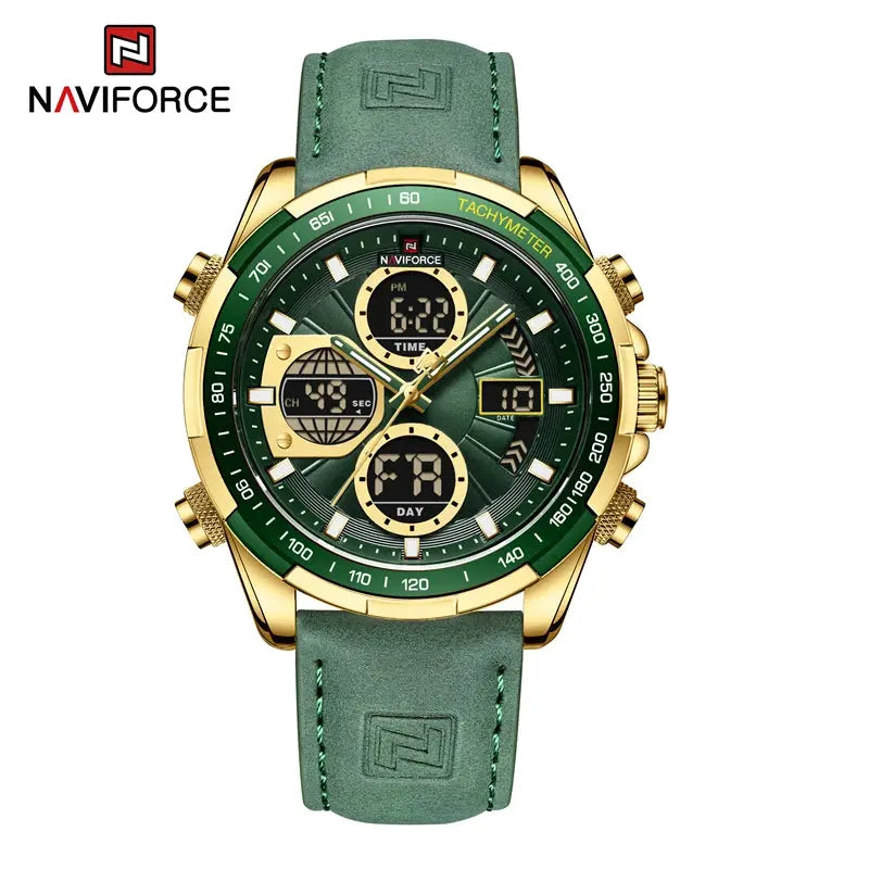 NAVIFORCE NF9197L Mens Sport Quartz Watch, Leather, Dual Display, 46mm, Waterproof, Luminous - STRAPS